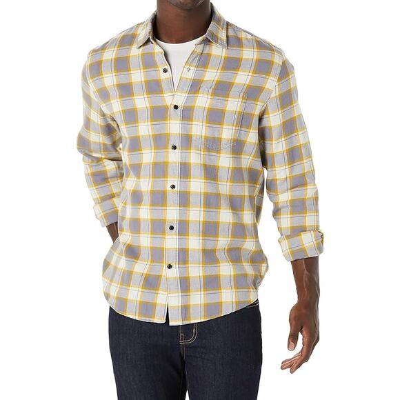 Amazon Essentials Men's Long-Sleeve Flannel Shirt Yellow and Gray XS - Picture 1 of 4